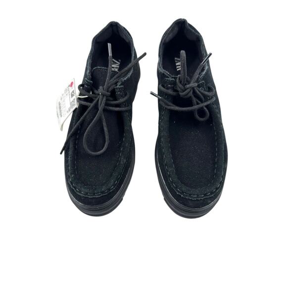 Zara Women’s Flat Split Real Suede Lace Up Loafers Shoes In Black Sz 36/6 US - Picture 10 of 14
